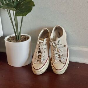 Converse Off-White Canvas Sneakers with Red Trim